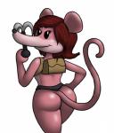 anthro backpack belt big_butt black_sclera butt female glistening glistening_body glistening_butt hair hand_on_hip holding_object looking_at_viewer looking_back pink_body pose rear_view red_hair simple_background solo tail white_background white_eyes yoshierniegp_(artist) ratatoing carol_(ratatoing) mammal murid murine rat rodent 2014 colored digital_media_(artwork) hi_res shaded