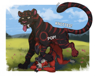 anal anal_penetration anthro anthro_on_feral anthro_penetrated ass_up bestiality day duo ear_piercing eye_roll fangs feral feral_penetrating feral_penetrating_anthro from_behind_position fur interspecies larger_feral looking_pleasured male male/male male_penetrated male_penetrating male_penetrating_male nude open_mouth outside penetration penile penile_penetration penis_in_ass piercing raised_tail sex size_difference smaller_anthro smaller_penetrated striped_body striped_fur stripes tail teeth text tongue tongue_out whiskers mataki23 felid hyena mammal prehistoric_species saber-toothed_tiger colored digital_drawing_(artwork) digital_media_(artwork) english_text hi_res shaded