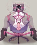 anthro arms_above_head arms_tied ball_gag bdsm bondage boots bound chair clitoris clitoris_piercing clothed clothing clothing_lift disembodied_penis female female_penetrated footwear fur furniture gag gagged genital_piercing genitals grey_background group high_heeled_boots high_heels knot knotted_penis legs_tied legwear male male/female male_penetrating male_penetrating_anthro male_penetrating_female muzzle_gag nipple_fetish nipple_piercing nipple_pinch nipple_play nipples office office_chair penetration penile penile_penetration penis penis_in_pussy piercing pinch restraints rope rope_bondage rope_harness sex shoes simple_background spread_legs spreading submissive submissive_anthro submissive_female sweater sweater_lift thigh_highs topwear trio vaginal vaginal_penetration white_body white_fur milkbearbunny bunny_(milkbearbunny) bear mammal hi_res