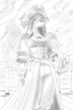 anthro biped boots breasts clothed clothed_anthro clothed_female clothing cloud cosplay feathered_wings feathers female fingers footwear hair holding_melee_weapon holding_object holding_sword holding_weapon humanoid_hands long_hair low-angle_view medium_breasts melee_weapon non-mammal_breasts outside pirate_costume pirate_hat ship shoes sky smile solo standing sword vehicle water watercraft weapon wings ryangoslinghorny cavemanon_studios goodbye_volcano_high ko_op_(game_developer) snoot_game fang_(gvh) prehistoric_species pterosaur reptile scalie 2:3 colored greyscale hi_res monochrome portrait sketch three-quarter_portrait