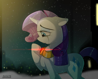 blue_eyes blue_eyeshadow bodily_fluids building cutie_mark dark eyeshadow female feral fur gem gold_(metal) hair horn house jewelry lens_flare lights makeup necklace night outside purple_hair quadruped sky snow snowing solo tail tears upset white_body white_fur skyart301 friendship_is_magic hasbro my_little_pony mythology rarity_(mlp) equid equine mammal mythological_creature mythological_equine unicorn 2013