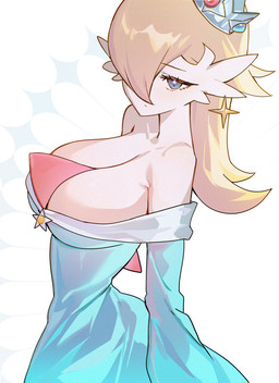 blonde_hair blue_clothing breasts clothing cosplay crown dress featureless_breasts female female_humanoid hair headgear looking_at_viewer shoulderless_clothing shoulderless_dress simple_background solo white_background white_body chunniwa mario_bros nintendo pokemon super_mario_galaxy rosalina_(mario) gardevoir generation_3_pokemon humanoid pokemon_(species) hi_res