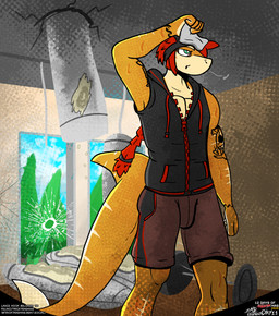 after_exercise anthro bodily_fluids broken_glass bulge clothed clothing day destruction detailed_background dumbbell glass green_eyes hair halftone_shading hole_in_ceiling hole_in_wall jacket light male muscular muscular_anthro muscular_male orange_body orange_scales pecs plant ponytail punching_bag red_hair scales shark_tail sky solo sunlight sweat tail tattoo text topwear tree walking weights whistling secretagentarc lance_hook aquatic fish shark 2025 absurd_res colored digital_media_(artwork) english_text halftone hi_res shaded