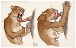 animal_genitalia animal_penis anthro anthro_on_anthro anthro_penetrated anthro_penetrating anthro_penetrating_anthro areola balls becoming_erect big_breasts border breasts canine_genitalia canine_penis duo erection fellatio female female_focus female_penetrated genitals interspecies knot knot_root knotted_penis knotting male male/female male_penetrating male_penetrating_female multi_breast multi_nipple nipples oral oral_knotting oral_penetration penetration penile penile_penetration penis penis_in_mouth sex sharp_teeth sheath solo_focus surprise surprised_expression teeth white_border wide_eyed po-ar canid canine felid feline mammal prehistoric_species saber-toothed_tiger