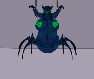 8_legs arthropod_abdomen big_breasts breasts chain erect_nipples female nipples pregnant puffy_nipples solo kakotherock arachne_(kakotherock) arachnid arachnid_taur arthropod arthropod_taur spider spider_taur taur