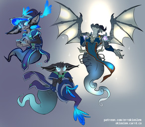 anthro duo eyes_closed front_view ghost_tail glowing glowing_eyes holding_object horn looking_at_viewer male membrane_(anatomy) membranous_wings simple_background spread_wings text wings errokioslem blizzard_entertainment european_mythology mythology warcraft canid dracthyr dragon mammal mythological_creature mythological_scalie scalie vulpera western_dragon full-length_portrait hi_res portrait url