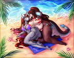 anthro beach beach_towel big_breasts bikini bikini_bottom bikini_top bisexual_pride_colors breasts clothing coat_markings colored_nails cutie_mark duo eye_contact female female/female hair hair_on_floor inner_ear_fluff iridescent iridescent_shell lgbt_pride looking_at_another markings multicolored_towel nails navel navel_piercing overweight palm_tree piercing plant pride_color_towel pride_colors rattle_(anatomy) red_hair sand sea seashell seaside shell snip_(marking) swimwear towel tree tuft two-piece_swimsuit water minamikoboyasy hasbro my_little_pony chalice_(oc) selune_darkeye asterozoan cobra echinoderm equid mammal marine pit_viper rattlesnake reptile scalie snake starfish viper hi_res