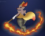 ambiguous_gender anthro big_butt butt fire looking_at_viewer looking_back looking_back_at_viewer magic simple_background solo stick thick_thighs wand silvrsterlng nintendo pokemon braixen generation_6_pokemon pokemon_(species) 5:4 hi_res