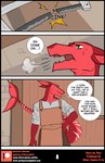 2021 absurd_res anthro asier claws clothed clothing comic dialogue dialogue_with_sound_effects dragon english_text fin fish green_eyes hi_res long_ears male marine my_little_shop mythological_creature mythological_scalie mythology patreon red_body red_scales rifthebit saw scales scalie shark silver_soul_team solo tail text tools url