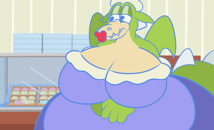 anthro big_breasts big_penis breasts clothing genitals herm huge_penis hyper hyper_genitalia hyper_penis intersex intersex/male maid_cafe maid_uniform male obese obese_intersex overweight overweight_intersex penis solo uniform startlin cuphead_(game) mythology studio_mdhr grim_matchstick dragon mythological_creature mythological_scalie reptile scalie 2d_animation animated