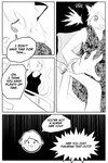 bed clothed clothing cuff_(restraint) dialogue female fur furniture handcuffs hospital hospital_bed intravenous male metal_cuffs patient restraints shackles tail text corablue domestic_cat felid feline felis mammal 2:3 black_and_white comic english_text monochrome