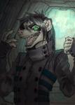 anthro clothed clothing eyewear fangs glasses hair looking_at_viewer male open_mouth smile solo teeth tongue grostenmeiers hitmore richter mammal mustelid musteline stoat true_musteline weasel traditional_media_(artwork)