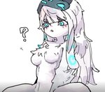 anthro blush bovid breasts caprine female fur hair kindred_(lol) lamb_(lol) league_of_legends looking_down mammal open_mouth podo question_mark riot_games sheep simple_background solo tencent white_body white_fur