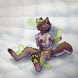 anthro bdsm bodily_fluids bondage bound chastity_cage chastity_device disembodied_hand genital_fluids ghost_hand group hypnosis male mind_control muzzle_(object) muzzled padded_room precum restraints simple_background solo_focus straitjacket submissive submissive_male kiwyne saebo_(saebodog) canid canine canis domestic_dog mammal hi_res