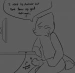 >:( angry anthro balls erection genitals male nude penis simple_background solo text sweepyy canid canine fox mammal 2018 absurd_res digital_media_(artwork) english_text hi_res monochrome