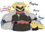 anthro blush larger_male male multi_arm multi_limb muscular muscular_anthro muscular_male size_difference small_dom_big_sub small_top_big_bottom smaller_male mels_monster_(artist) nintendo pokemon alvin_(mels_monster) mephos_(mels_monster) generation_4_pokemon generation_5_pokemon giratina joltik legendary_pokemon pokemon_(species) absurd_res hi_res