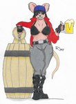 alcohol anthro barrel beer beer_keg beer_mug beverage bra clothing demonia_boots female jacket kerchief piercing solo topwear underwear remaninglife ashley_(remaninglife) mammal mouse murid murine rodent hi_res traditional_media_(artwork)