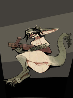 after_sex anthro black_hair bodily_fluids breasts claws cum cum_in_vagina cum_inside facial_piercing female genital_fluids genitals gun hair holding_gun holding_object holding_ranged_weapon holding_weapon long_tail lying mostly_nude nose_piercing nose_ring nude nude_female on_side piercing ranged_weapon ring_piercing sharp_teeth slim_female small_breasts solo tail tail_anus teeth vulva weapon discreet_user deadlock valve ivy_(deadlock) gargoyle hi_res