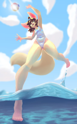 5_toes anthro ball barefoot beach beach_ball clothing day feet female genitals inflatable low-angle_view nipples one-piece_swimsuit outside playing public sea seaside shortstack solo sport sun sunny swimwear tight_clothing toes translucent translucent_clothing vulva water wet wet_clothing worm's-eye_view han_moz wish.com han_(han_moz) canid canine fennec_fox fox mammal true_fox 5:8 absurd_res digital_media_(artwork) hi_res shaded