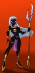 big_breasts black_body black_skin breasts clothed clothing ear_piercing female hair huge_breasts looking_at_viewer melee_weapon not_furry orange_background piercing polearm purple_eyes simple_background skimpy solo spear weapon white_hair lordstevie duck_dodgers warner_brothers queen_tyr'ahnee alien alien_humanoid humanoid martian grandfathered_content hi_res