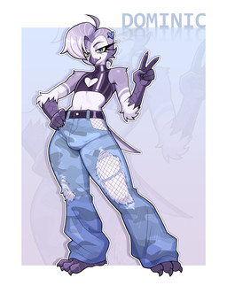 5_fingers anthro beak belt black_clothing black_crop_top black_shirt black_topwear blue_bottomwear blue_clothing blue_eyes blue_pants bottomwear clothed clothed_anthro clothed_male clothing crop_top denim denim_bottomwear denim_clothing eyebrows eyelashes feathers feet femboy fingers fishnet_clothing gesture hand_gesture hand_on_hip heart_hairclip jeans looking_at_viewer male male_anthro midriff navel pants purple_body purple_feathers scuted_arms scutes shirt solo standing tail tail_feathers talons toes topwear torn_bottomwear torn_clothing torn_jeans torn_pants v_sign white_body white_feathers yellow_sclera zoom_layer budoti dominic_(budoti) avian barred_owl bird owl strix_(genus) true_owl 2025 absurd_res hi_res