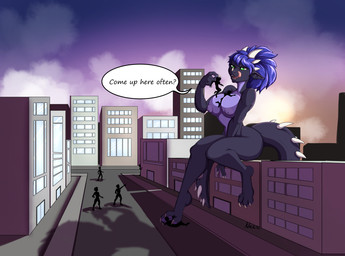 anthro biped breasts city city_background cityscape claws evening feet female female_anthro gesture hand_gesture horn larger_female licking licking_lips macro macro_anthro macro_female nipples nude paws pointing pointing_at_another pointing_up sassy silhouette sitting sitting_on_building size_difference solo stepped_on stepping street sunset tongue tongue_out under_foot narusewolf anji_lass humanoid hybrid kaiju monster colored digital_drawing_(artwork) digital_media_(artwork)