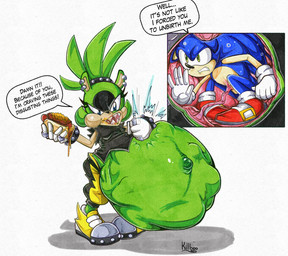 abdominal_bulge annoyed anthro belly_punching chili_dog clothed clothing duo electricity electricity_manipulation elemental_manipulation female food forced hot_dog internal male male/female umbilical_cord unbirthing vaginal vore killboo idw_publishing sega sonic_the_hedgehog_(comics) sonic_the_hedgehog_(idw) sonic_the_hedgehog_(series) sonic_the_hedgehog surge_the_tenrec afrosoricid eulipotyphlan hedgehog mammal tenrec 2026 hi_res