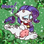 alternate_species anus blue_eyes collar female feral hair looking_at_viewer lying navel purple_hair quadruped solo teats udders white_body louvely friendship_is_magic hasbro my_little_pony fan_character raricow_(mlp) rarity_(mlp) bovid bovine cattle mammal 1:1 2021 hi_res