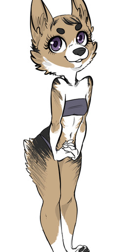 anthro chibi clothed clothing female looking_at_viewer smile solo standing wide_hips redpixie canid canine canis domestic_dog mammal