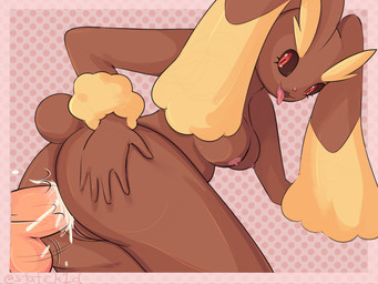 5_fingers anal anal_penetration anthro anthro_penetrated anthrofied areola balls bent_over big_ears black_sclera bodily_fluids breasts brown_body brown_fur butt cum cum_in_ass cum_inside dotted_background duo erection eyebrows eyelashes female female_focus female_on_human female_penetrated fingers from_behind_position fur genital_fluids genitals hand_on_butt happy human_on_anthro human_penetrating human_penetrating_anthro interspecies looking_back male male/female male_on_anthro male_penetrating male_penetrating_female motion_lines nipples nude open_mouth open_smile pattern_background penetration penis pink_nose pokemorph pokephilia red_eyes sex simple_background smile solo_focus tongue tongue_out vulva yellow_body yellow_fur statick1d nintendo pokemon generation_4_pokemon human lopunny mammal pokemon_(species) 2019 4:3 hi_res