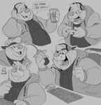 anthro belly big_belly clothing computer_mouse controller game_controller gaming hoodie humanoid_hands male overweight overweight_male playing_video_game sitting solo text tired topwear polartoons breeze_in_the_clouds pile_(breeze_in_the_clouds) american_black_bear bear black_bear kermode_bear mammal ursine 2022 absurd_res english_text hi_res monochrome