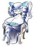 big_breasts blue_eyes breasts drill_curls eye_through_hair eyebrow_through_hair eyebrows eyewear female glasses hair huge_breasts solo translucent translucent_hair dorian-bc nintendo pokemon generation_3_pokemon humanoid kirlia pokemon_(species)