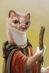 ambiguous_gender anthro clothing eyewear glasses gloves_(marking) inner_ear_fluff jewelry looking_at_viewer markings necklace robe solo staff tuft whiskers zyonji selwyn mammal mustelid musteline stoat true_musteline weasel 2:3 half-length_portrait hi_res portrait