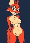 absurd_res anthro breasts canid canine diane_foxington digital_media_(artwork) dreamworks eyewear female fox fur genitals glasses hi_res looking_at_viewer mammal minimal_color minimalism minimalist nipples nude nude_female orange_body orange_fur pussy shaded simple_background simple_coloring simple_shading smile solo tacophox tail the_bad_guys true_fox white_body white_fur