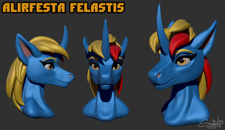 blue_body blue_fur equis_universe female front_view fur horn kirinaes sculpting side_view solo yellow_eyes sunny_way alirfesta_felastis ki'rinaes 3d_(artwork) digital_media_(artwork) hi_res portrait zbrush_(artwork)