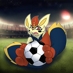 3_toes ambiguous_gender anthro ball barefoot feet foot_fetish foot_focus grass looking_at_viewer paws plant sitting soccer_ball solo stadium toes karacuzzy nintendo pokemon cinderace generation_8_pokemon pokemon_(species) 1:1 hi_res