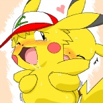 ambiguous_gender black_eyes blonde_hair bodily_fluids clothing drooling duo fur hair hat hat_only headgear headgear_only headwear headwear_only male mostly_nude saliva tail yellow_body yellow_fur pasaran nintendo pokemon ash's_pikachu ashchu generation_1_pokemon mammal pikachu pokemon_(species) rodent 1:1 low_res