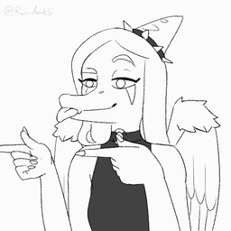 anthro choker clothed clothing eyebrows feathered_wings feathers female hair half-closed_eyes jewelry long_hair long_snout looking_at_viewer narrowed_eyes necklace raised_eyebrow simple_background snout solo tongue tongue_out white_background wings raidak5 cavemanon_studios goodbye_volcano_high ko_op_(game_developer) snoot_game fang_(gvh) prehistoric_species pterosaur reptile scalie 1:1 animated low_res meme monochrome sketch