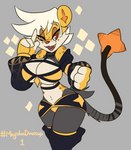 anthro big_breasts breasts cleavage clothed clothing female one_eye_closed open_mouth solo wink solratic nintendo pokemon generation_4_pokemon pokemon_(species) shinx shiny_pokemon hi_res