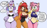 accessory amy_rose anthro big_breasts bikini bikini_bottom bikini_thong bikini_top black_bikini_bottom black_bikini_top blaze_the_cat blush bodily_fluids breast_size_difference breasts canid canine claws cleavage cleavage_cutout clothed clothing contest curvy_figure cutout darkwolfhybrid dialogue domestic_cat embarrassed english_text eulipotyphlan fan_character felid feline felis female fox front-tie_bikini front-tie_clothing front-tie_swimwear gloves group handwear headband hedgehog hi_res keyhole_bikini mammal melina_fox navel neckwear nervous one-piece_swimsuit one_eye_closed sega side-tie_bikini side-tie_clothing side-tie_swimwear skimpy slightly_chubby slightly_chubby_anthro slightly_chubby_female small_breasts sonic_the_hedgehog_(series) string_bikini sweat sweatdrop swimwear text thick_thighs wide_hips wink