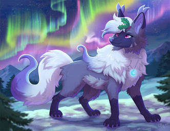 4_toes ambiguous_gender aurora_(phenomenon) claws feet feral fur hair holly_(plant) night outside pink_eyes pink_pupils plant pupils quadruped side_view sky smile snow solo standing star tail toes winter ketty nintendo pokemon canid canine generation_8_pokemon hisuian_form hisuian_zorua mammal pokemon_(species) regional_form_(pokemon) 2026 digital_drawing_(artwork) digital_media_(artwork)