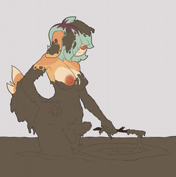 anthro areola balls breasts bullseye countershade_breasts countershading cozy dirty erection genitals glans gynomorph hair hair_over_eyes holding_object holding_stick humanoid_genitalia humanoid_penis intersex mud mud_bath mud_covered muddy nipples orange_areola orange_nipples penis squish stick wam purplelimeade