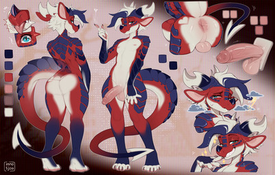 anthro anus balls biped butt claws feet fingers front_view genitals hair horn looking_at_viewer male nipples nude nude_anthro nude_male penis rear_view scales smile solo standing tail toes inno-sjoa mythology dragon mythological_creature mythological_scalie scalie 2026 digital_drawing_(artwork) digital_media_(artwork) hi_res model_sheet