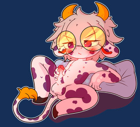 annoyed anthro balls eyewear genitals glasses lying male masturbation on_back penis shota solo young littlecowgomoo littlemoo_(character) bovid bovine cattle mammal alpha_channel hi_res