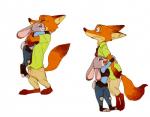 2016 3_toes anthro barefoot canid canine claws dipstick_tail disney duo embrace eyes_closed feet female fox fur green_eyes hug inner_ear_fluff judy_hopps lagomorph leporid lifting male mammal markings multicolored_tail multiple_positions nick_wilde oibib open_mouth open_smile rabbit red_fox simple_background smile surprise tail tail_markings toe_claws toes true_fox tuft white_background zootopia