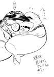 anthro armor clothing cuddling dialogue duo hug male male/male overalls overweight overweight_male speech_bubble text vacant_stare sitakehanken nintendo splatoon big_shot_(splatoon) fish marine salmonid_(splatoon) steelhead black_and_white hi_res japanese_text monochrome translation_request