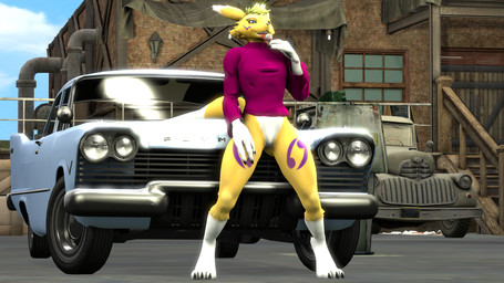 anthro athletic athletic_female blue_eyes bottomless breasts car claws clothed clothing digitigrade dipstick_tail female licking markings small_breasts solo spread_legs spreading suggestive tail tail_markings tongue vehicle ultimate-frisbee bandai_namco chrysler digimon plymouth plymouth_fury stellantis_n.v. canid digimon_(species) mammal renamon 16:9 3d_(artwork) digital_media_(artwork) hi_res source_filmmaker_(artwork) widescreen