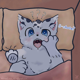 ambiguous_gender bed black_body black_fur blue_eyes blush bodily_fluids chest_tuft claws curious detailed_background dripping duo feral finger_in_mouth fish_hooking fur furniture inner_ear_fluff multicolored_body multicolored_fur open_mouth paws saliva saliva_drip spreading teeth text tongue tongue_out tuft two_tone_body two_tone_fur waking_up white_body white_fur wolfinelover asian_mythology chinese_mythology east_asian_mythology fabulous_beasts fenz_(studio) mythology hetao_(fabulous_beasts) shota_(fabulous_beasts) felid mammal mengji pantherine snow_leopard 1:1 colored english_text hi_res