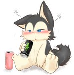 anthro beverage blue_eyes canid canine canis digital_drawing_(artwork) digital_media_(artwork) digital_painting_(artwork) domestic_dog drinking energy_drink fur grey_body hi_res lux_(namoke) male mammal monster_energy namoke solo tail white_body young young_anthro young_male