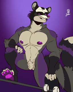 4_toes andromorph andromorph_anthro anthro arm_tuft big_chest big_muscles big_tail biped black_body black_fur bone bone_mask broad_shoulders claws clitoris feet fingers fur genitals grey_body grey_fur holding_skateboard intersex intersex_anthro mask multicolored_body multicolored_fur muscular muscular_andromorph muscular_intersex navel pawpads pose pubes purple_background railing shoulder_tuft simple_background skateboard skater skull skull_mask smile smirk solo step_pose tail toe_claws toes top_heavy tuft vehicle donryu noel_(raccsdatfapps) mammal procyonid raccoon 2025 4:5 absurd_res digital_drawing_(artwork) digital_media_(artwork) hi_res pinup portrait signature three-quarter_portrait trans_(lore) trans_man_(lore)